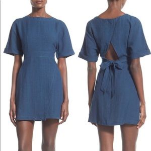 Astr Linen & Cotton Cutout Wrap Dress